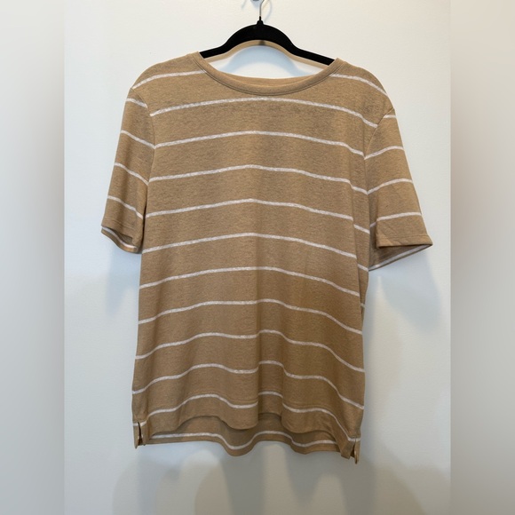 adidas Tops - Banana Republic Short Sleeve Shirt in Tan and‎ White Stripe - Size L
